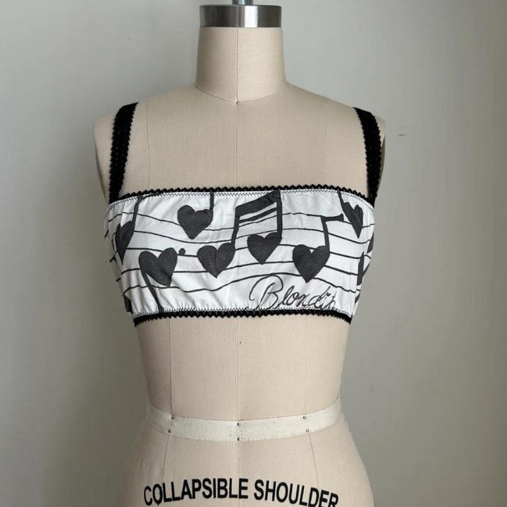 NWOT Blondita Black and White Music Note Crop Top Bra Size L